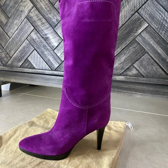 Sergio Rossi Purple Suede Leather Boots Size 37 - Picture 4 of 13